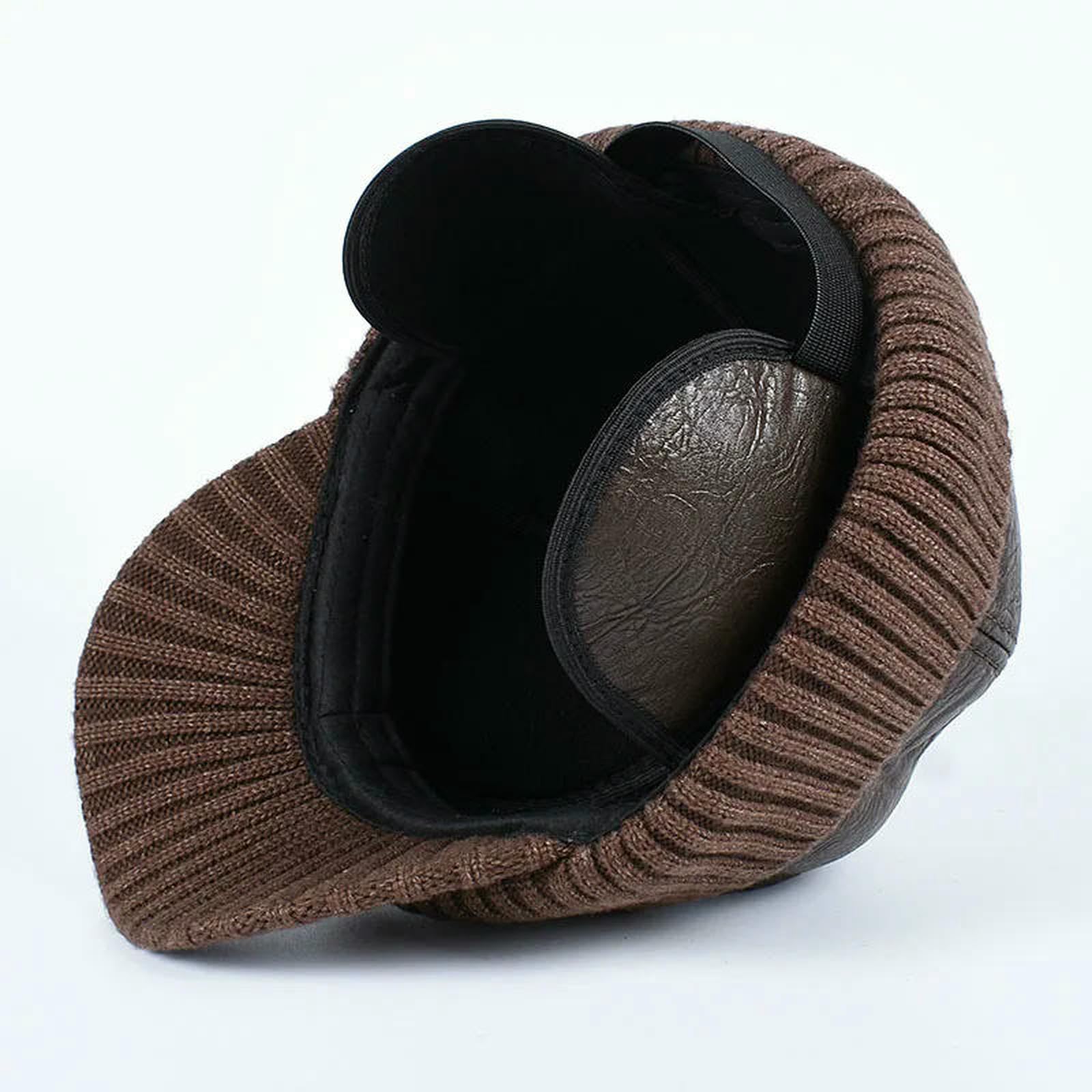 Baseball Cap Winter Man Earflap Hat Autumn Outdoor Warm Thick Lined Dad Knitted Caps-black-l(56-58cm)