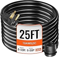 Vista 10 de VEVOR Cable de extensión de soldador de 25 pies, 40 amperios, 250 V, 8 calibre 3 puntas, cable de extensión de soldadura resistente con NEMA 6-50P a