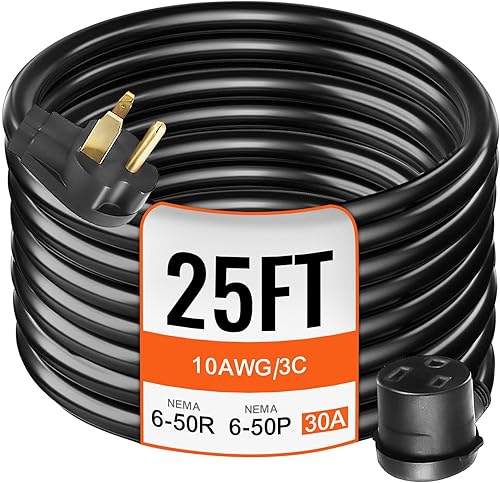 Miniatura 10 de VEVOR Cable de extensión de soldador de 25 pies, 40 amperios, 250 V, 8 calibre 3 puntas, cable de extensión de soldadura resistente con NEMA 6-50P a