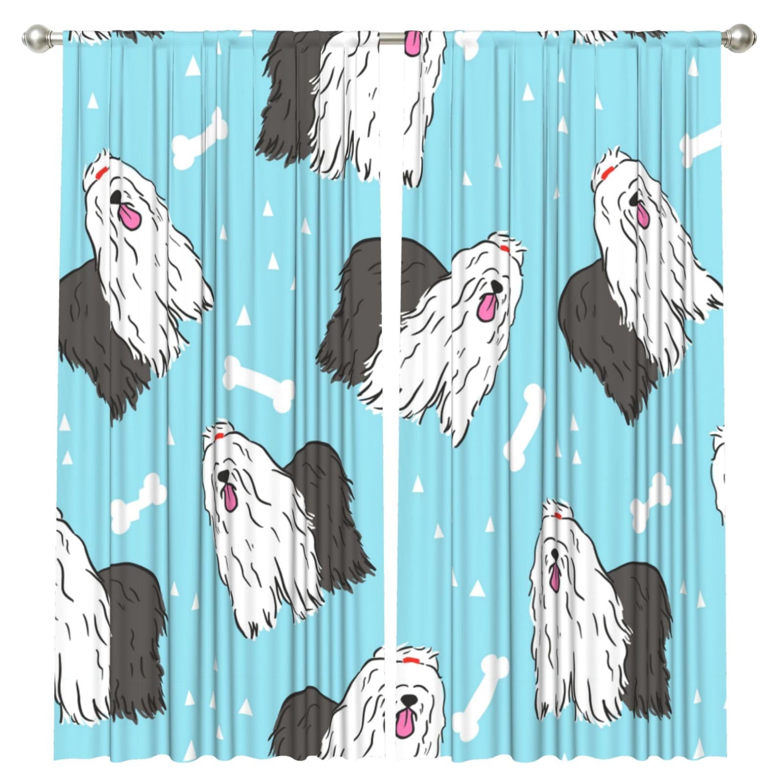 InOmak Old English Sheepdog Pattern, 2 Panels Window Curtains 52 x 84 Inch Blackout Curtains for Living Room Bedroom