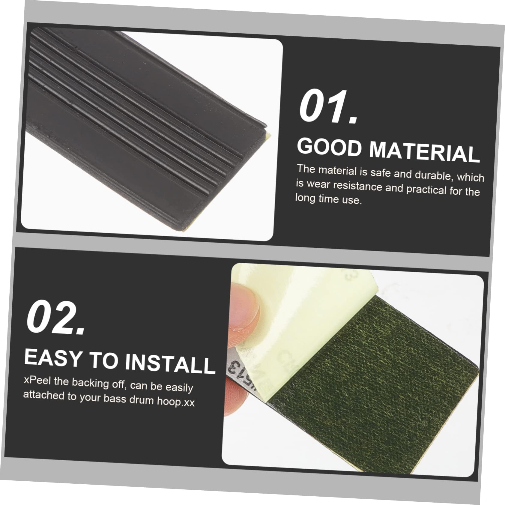 GOOHOCHY 2pcs Bass Drum Protector Drum Support Bassdrum Drum Guard Pads Bass Drum Pedal Pads Drum Pedal Part Antiskid Drum Guards Pad Drum Carpet Practice Base Kick Pedal Tape Black Rubber