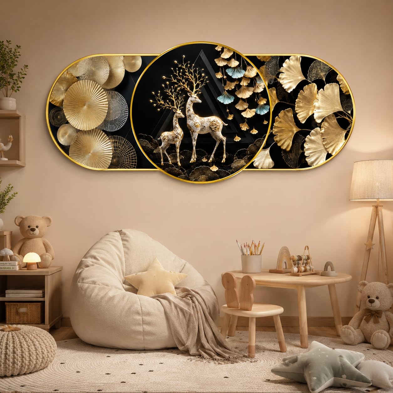 Luxury Deer Wall Painting - Black & Gold Art -1 Luxury Deer Wall Painting - Black & Gold Art -1