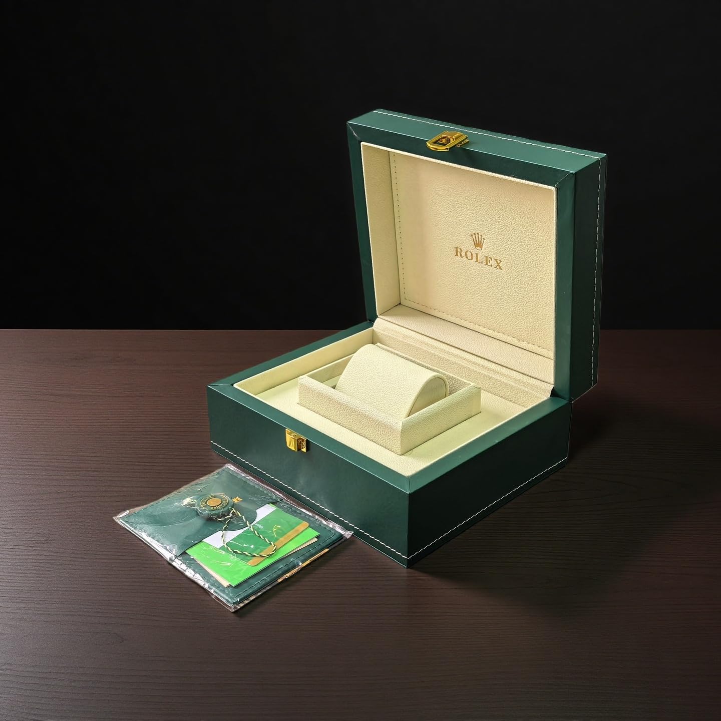 Estuche Soporte de Reloj Acabado de Cuero Verde Marco de Madera Maciza Caja de Reloj para Rolex GMT