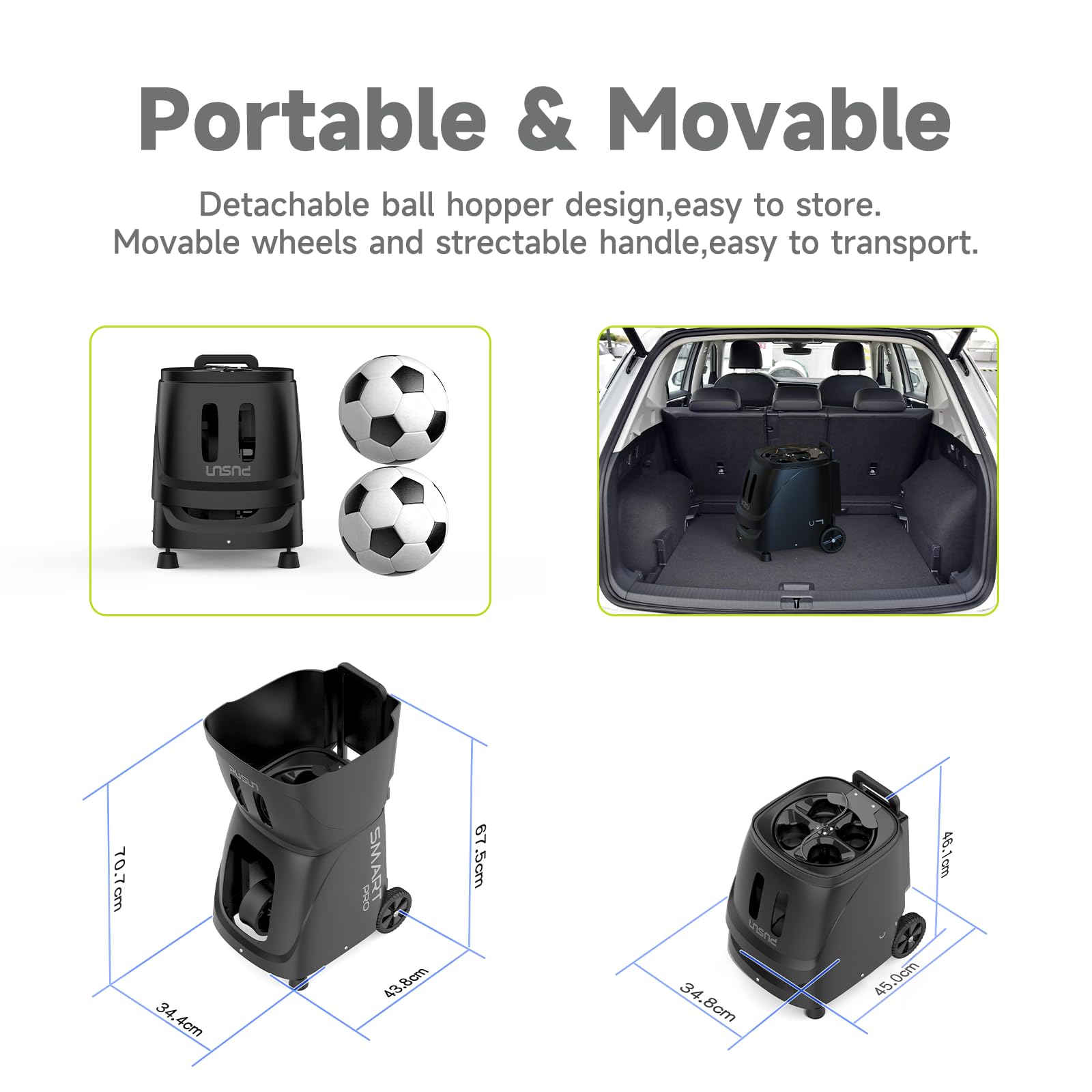 PUSUN PT-Smart Pro, macchina per lanciare palline da tennis, attrezzatura per allenamento professionale, doppio controllo tramite telecomando e app, capacità 115+palline, modalità di allenamento