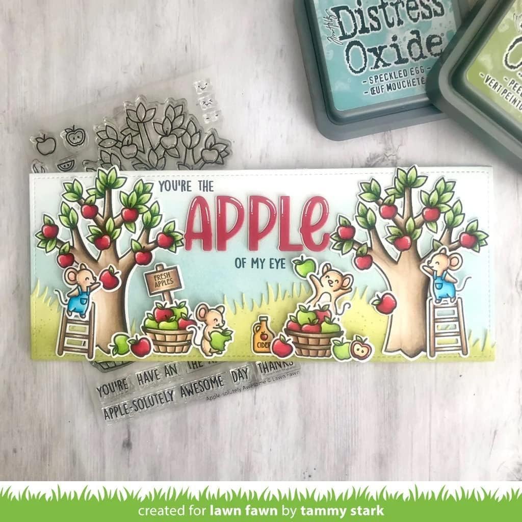 Lawn Fawn Apple-solutely Awesome 4"x6" Clear Stamp, Coordinating Dies, Bundle of 2 Items (LF2930, LF2931)