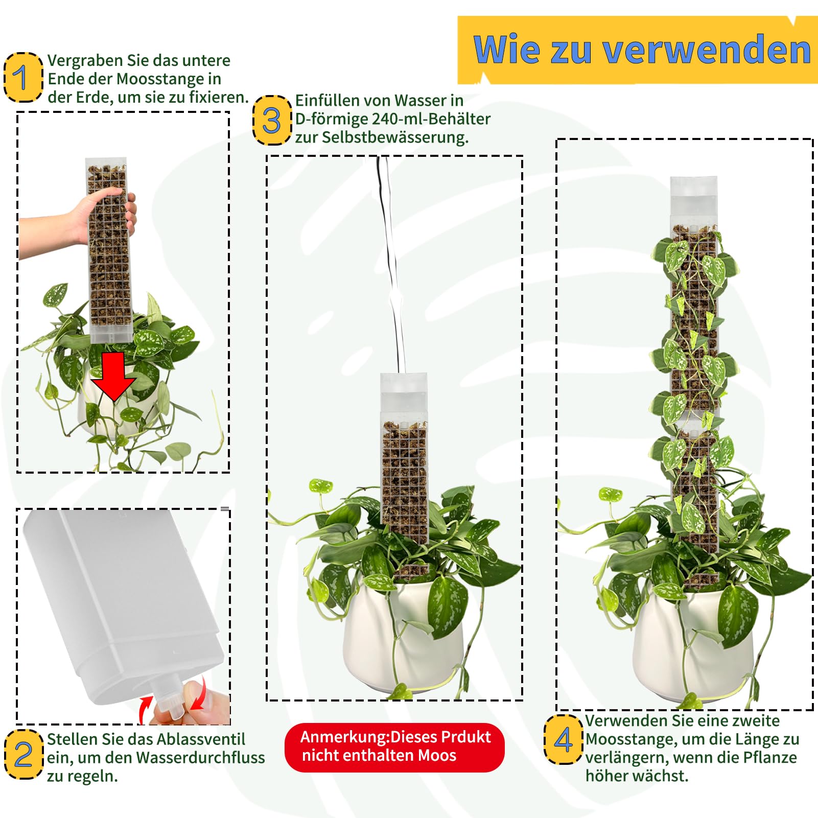 BDHHFAM Self-Watering Moss Stick D Shape, 4 x 44 cm Sturdy Plastic Plant Holder for Indoor Plants - Image 3