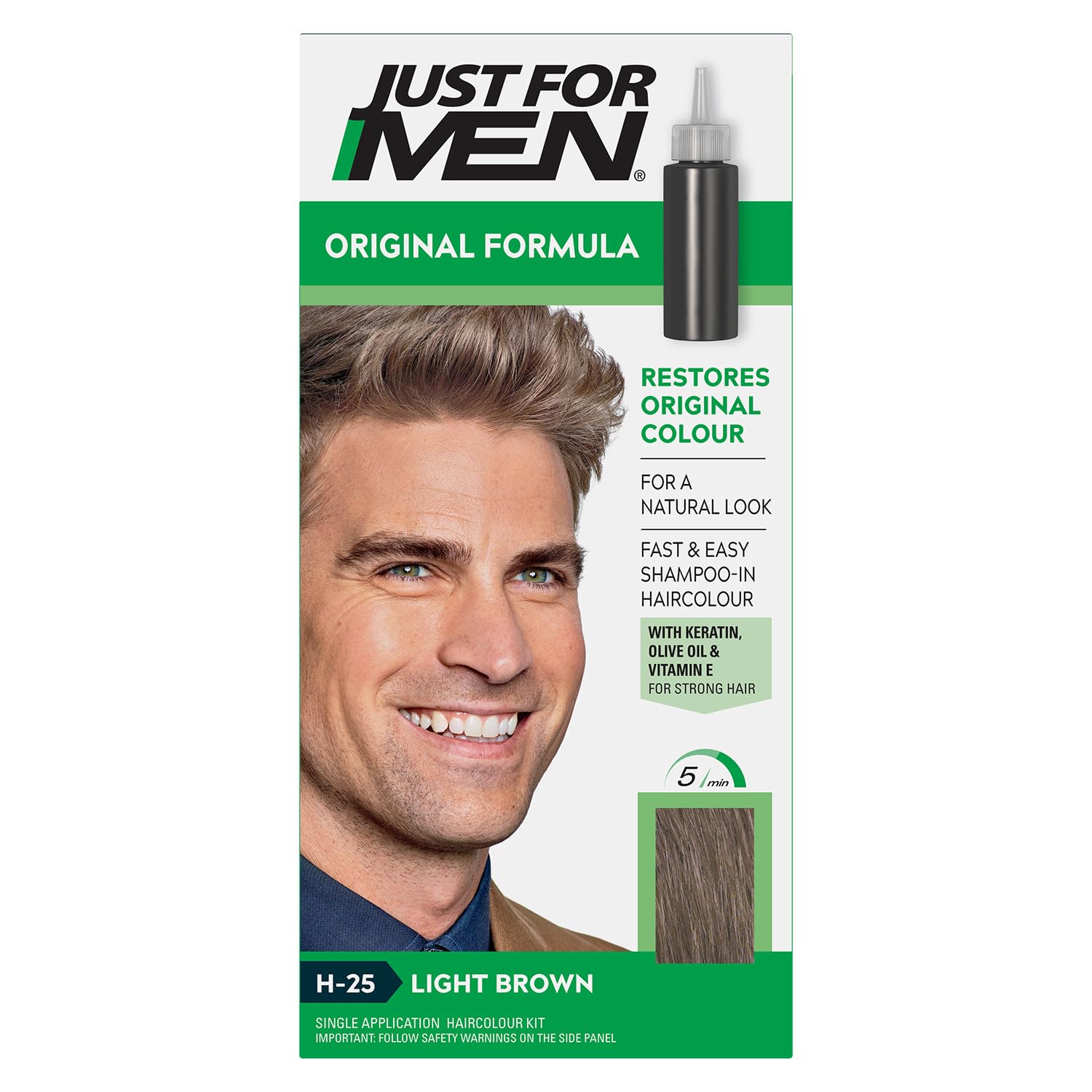 Just for men Original Formula Light Brown Hair Dye, Restores Original Colour for a Natural Look H25