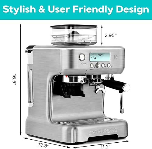 Miniatura 7 de Máquina de café expreso con molinillo, cafetera profesional con espumador de leche, máquina de capuchino barista con pantalla LCD para capuchinos o