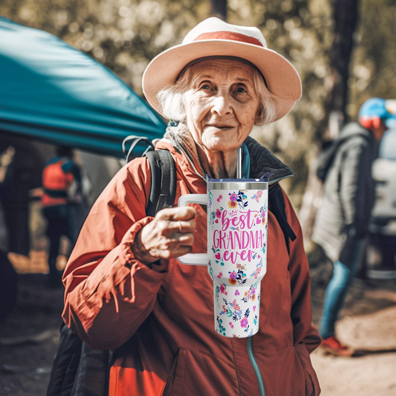 Mothers Day Birthday Practical Gifts for Grandma from Grandkids, 40 oz Best Grandma Ever Cup Tumbler with Handle Lid and Straw, Grandmother Gifts - Image 9