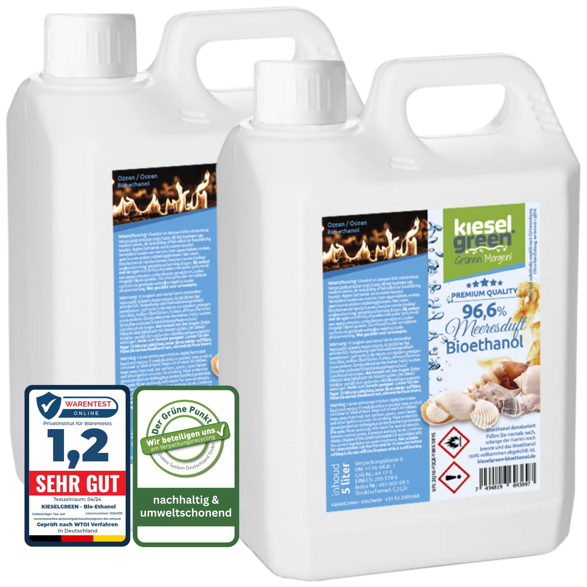 Bioethanol 10 Liter mit Duft für Ethanol-Kamin, viele Sorten - Bio Ethanol als Raumduft in vielen Duftnoten - Parfüm für Bio Ethanol Kamin Indoor oder Bioethanol (Meeresduft, 10L)