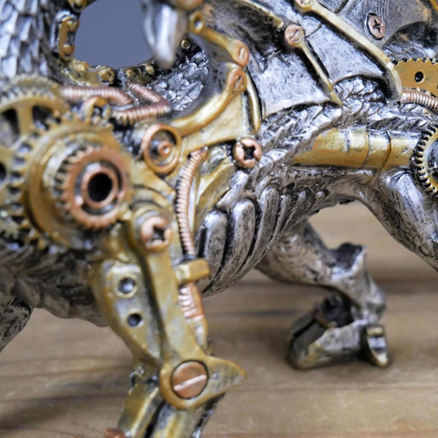 furlinkhm Dragon Statue and Carved Sculpture Mechanical Punk Style Dragon Statue Animal Statue Steampunk Modern Home Decor Resin Statue for Coffee Table, Living Room, Entrance, Shelf Decor (Dragon)