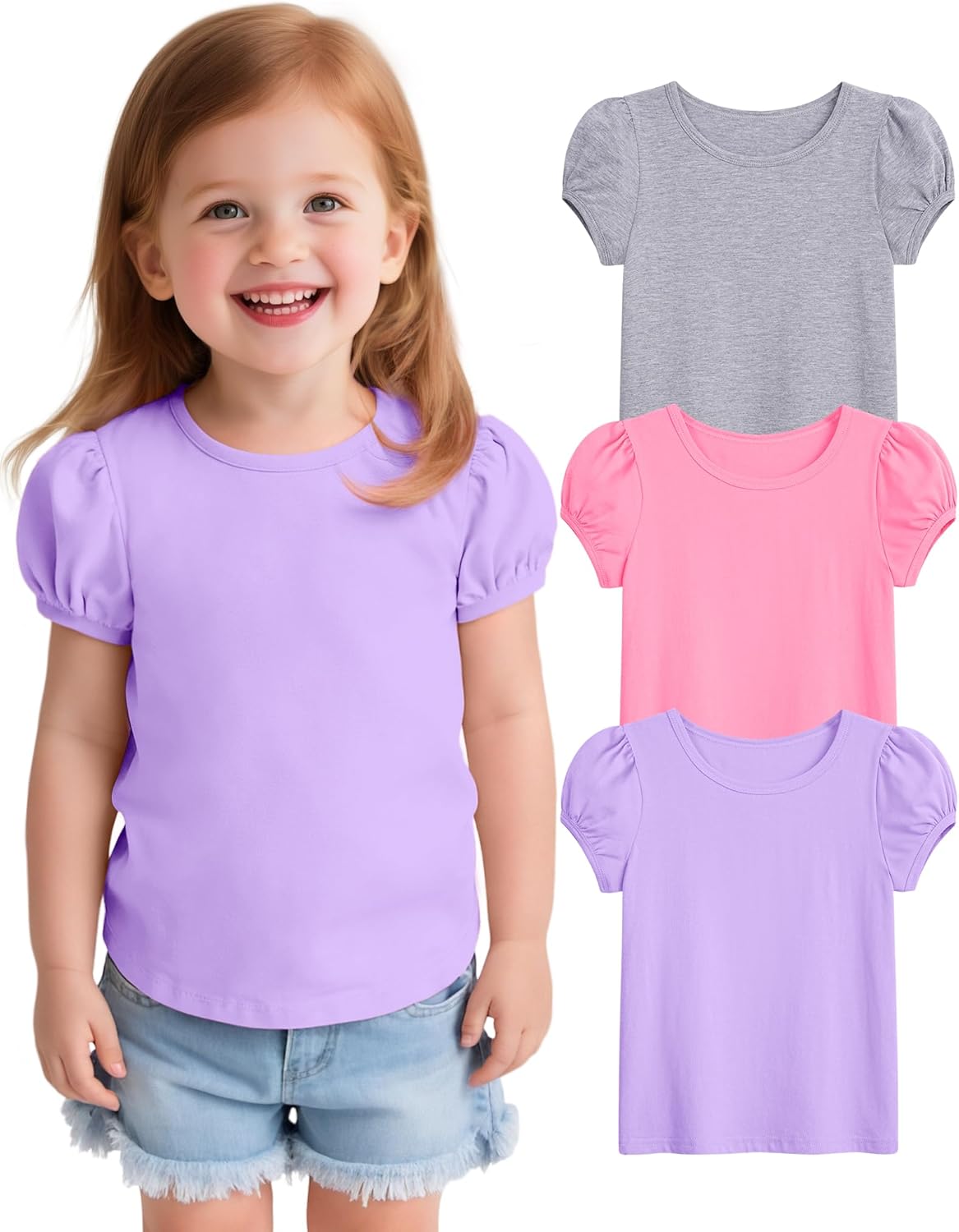 Witwot 3 Pack Toddler Girl Shirts Cotton Baby Girls T-Shirts Basic Short Sleeve Tee Tops Size 18M-5T