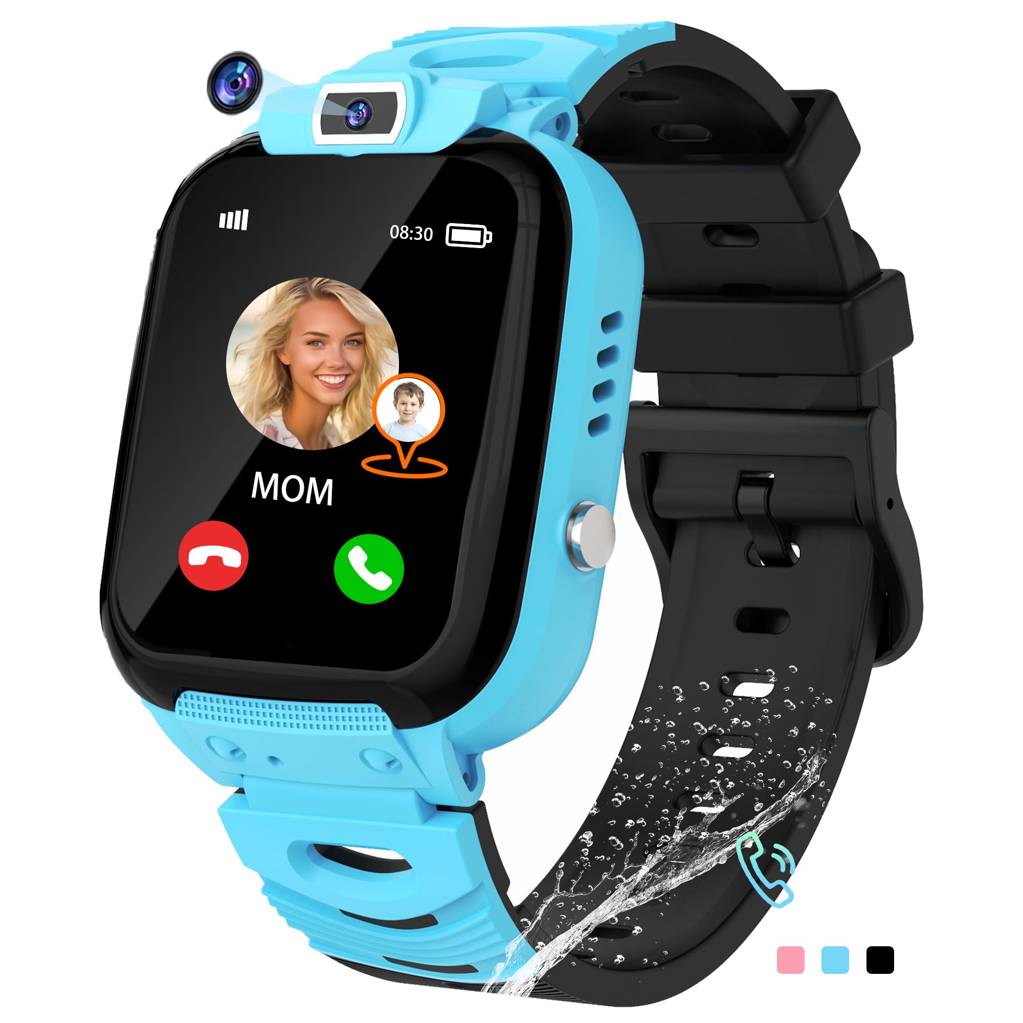 EUNICECG Reloj Inteligente Niño Localizador GPS Niños Teléfonos IP68 Impermeable HD Foto SOS Reloj Niños con GPS y Llamadas Juego de Puzzle