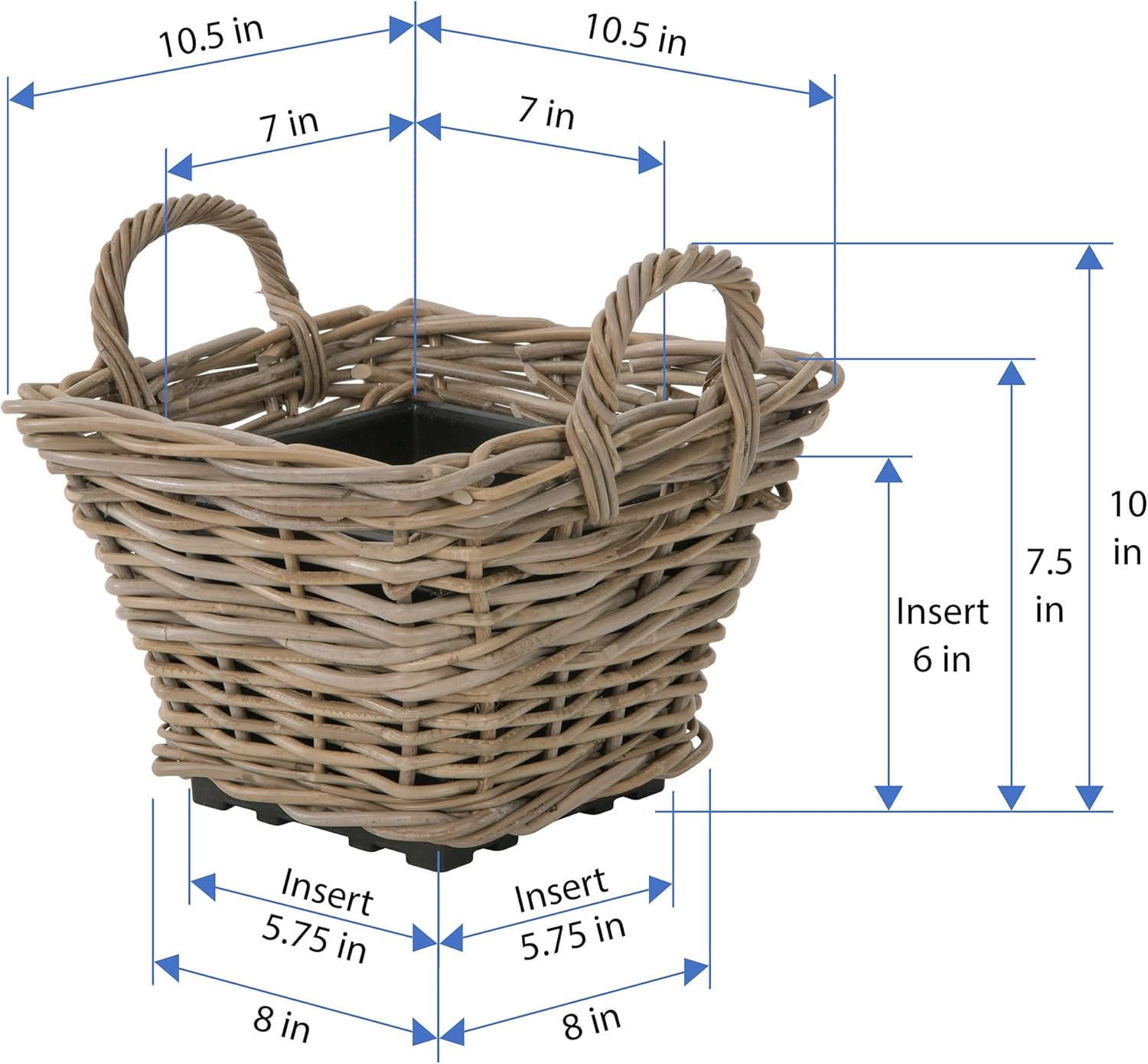 Kouboo Rectangular Rattan Planter Basket 1.25 Gallon Capacity Plastic Pot Liner with Drain Holes Included No Saucer Indoor and Outdoor Use