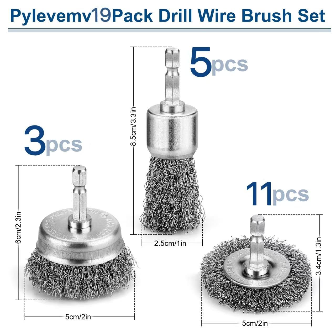 19Pcs Professional Wire Wheel Brush, Carbon Steel Wire Cup Brush for Drill, Wire Brush for Cleaning Rust, Brush Drill Attachments with 1/4 Inch Hex Shank