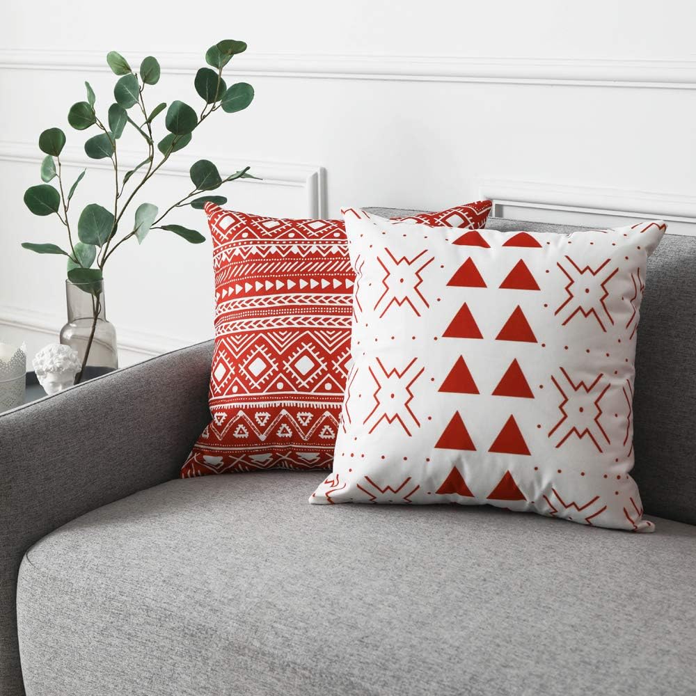 WLNUI Set of 4 Rust Boho Modern Pillow Covers 16x16 Inch Square Farmhouse Throw Pillow Covers Geometric Mudcloth Linen Neutral Decorative Cushion Case for Sofa Couch Chair Home Decor