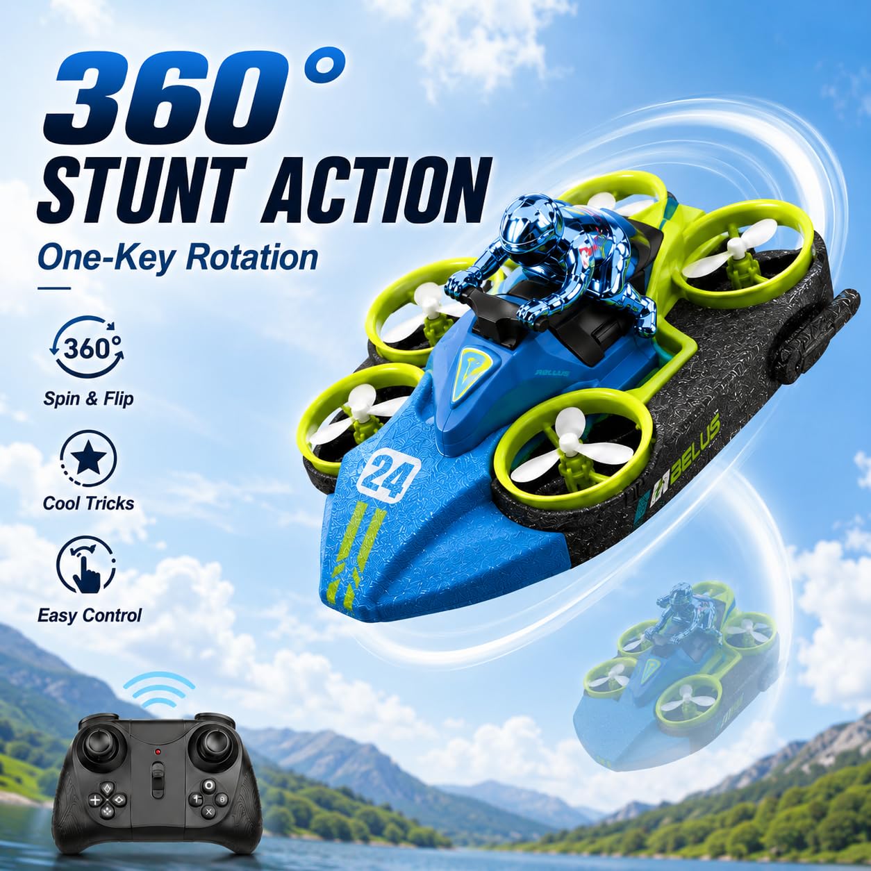 Drone RC 3 in 1 per Bambini, Hovercraft Remoto (Vert)