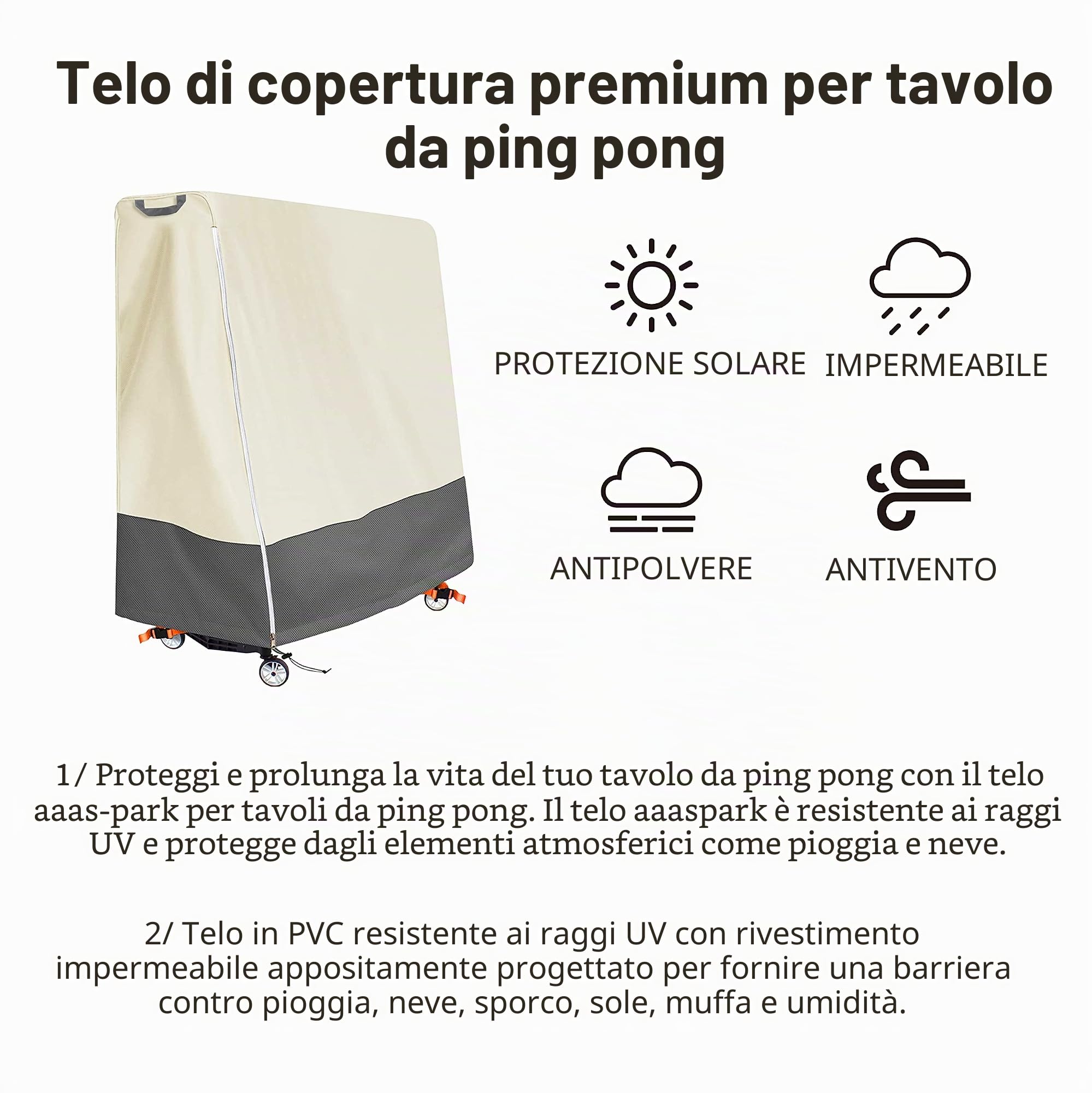 Tavolo Ping Pong Copertura, Copri Tavolo Ping Pong Tavolo da Ping Pong Copertura Impermeabile Interno Copertura per Tavolo da Ping Pong （165 x 71 x 175 cm ）