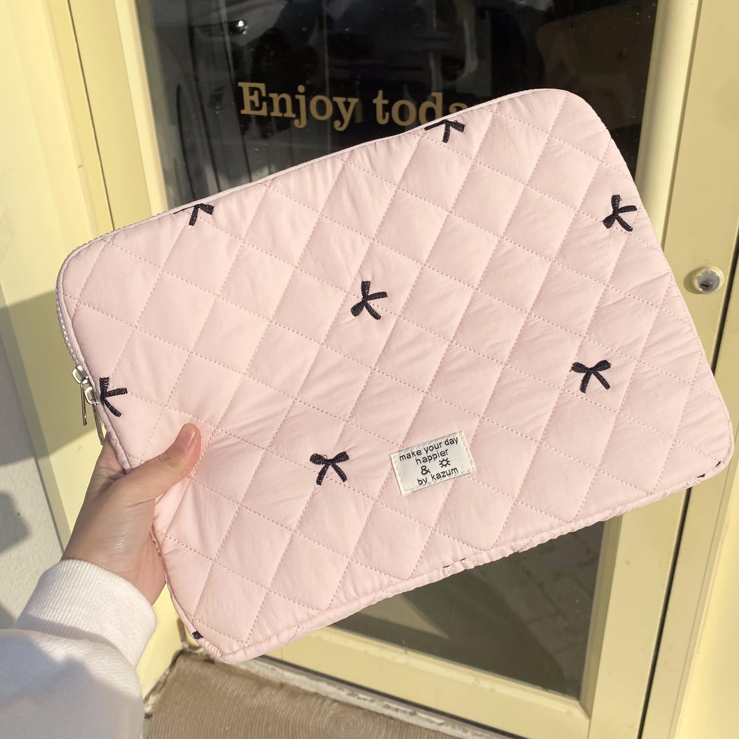 15-16 inch Laptop Sleeve Case Cover Stylish, Puffy, Cute Bow, 15 inch Laptop Bag Compatible with MacBook Air15 /Pro15 16, HP Acer Dell ASUS Lenovo, Computer Bag with Anti-Theft Zipper, Pink