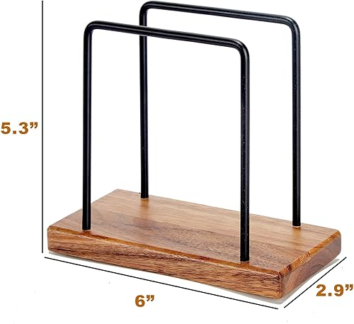 Miniatura 2 de Servilletero de madera de acacia con alambre de metal, servilletero de pie para decoración de mesa, cocina y comedor