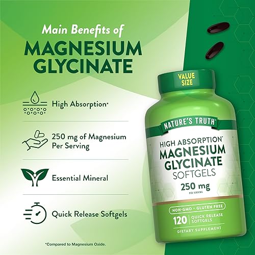 Miniatura 4 de Nature's Truth Glicinato de magnesio 250 mg  120 cápsulas blandas  Alta absorción  Suplemento mineral sin OMG y sin gluten