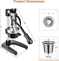 Vista 3 de Cast Iron Juicer Hand Press for Lemon Pomegranate Lime Citrus Fruits with Stainless Steel Cup, Heavy-Duty Manual Juicer Press, Orange Crush Machine