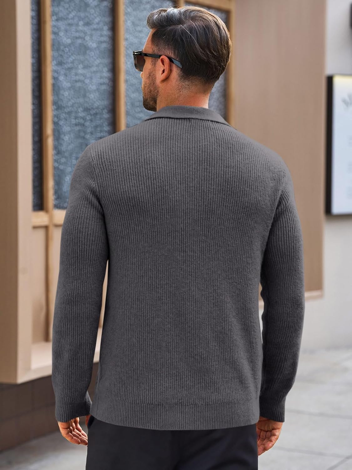 Runcati Mens Long Sleeve Polo Sweater Knit Polos V Neck Casual Dress Button Collared Pullover Sweaters - Image 2