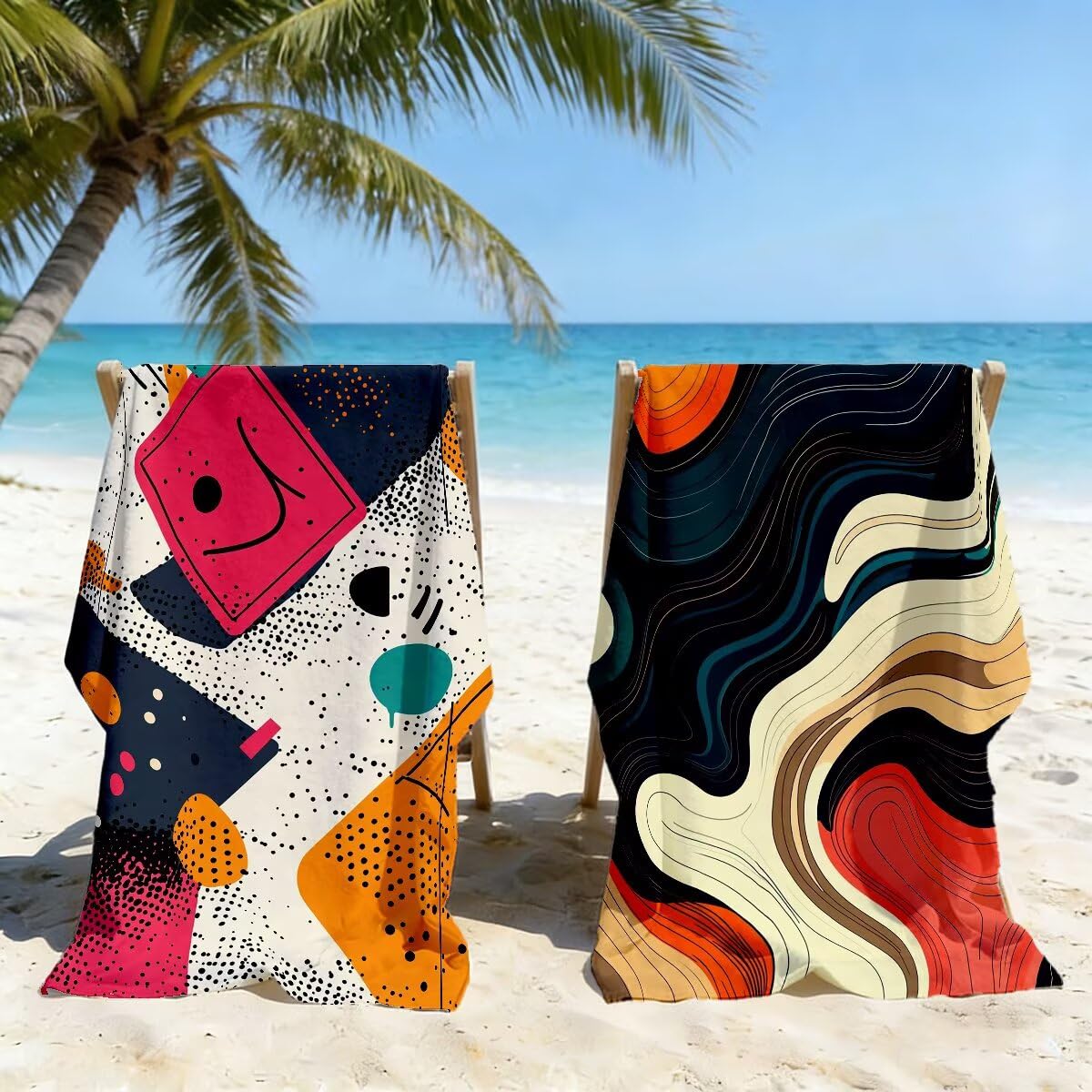Toalla Playa 80x160 cm, Toalla Gimnasio Microfibra Secado Rapido, Juego de 2 Antiarena Toallas de Playa, Ligera Compacta Toallas Microfibra Grande para Viaje, Regalo Hombre Mujer (Abstracto) -5055