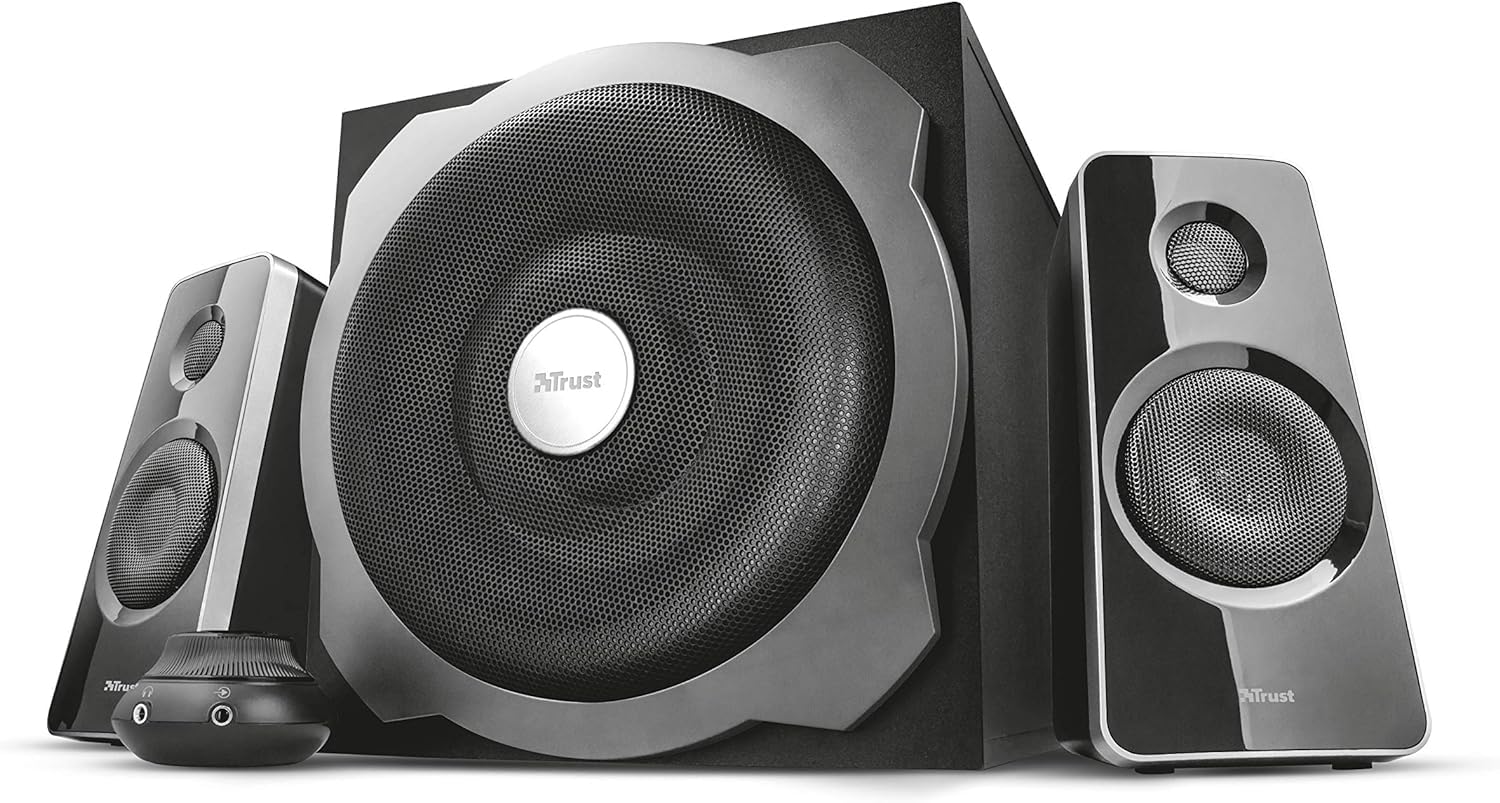 Trust Tytan Enceinte PC 2.1 avec Caisson de Basses pour Ordinateur (120 Watt) - Noir & StarTech.COM Câble Audio stéréo Slim 3,5 mm de 90 cm - M/M
