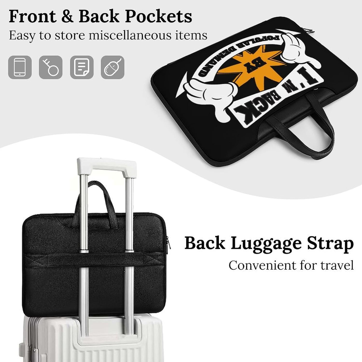 I'm Back by Popular Demand Laptop Sleeve Case Computer Briefcase Carrying Bag with Handle Black-style-36 42x30.5cm image 3