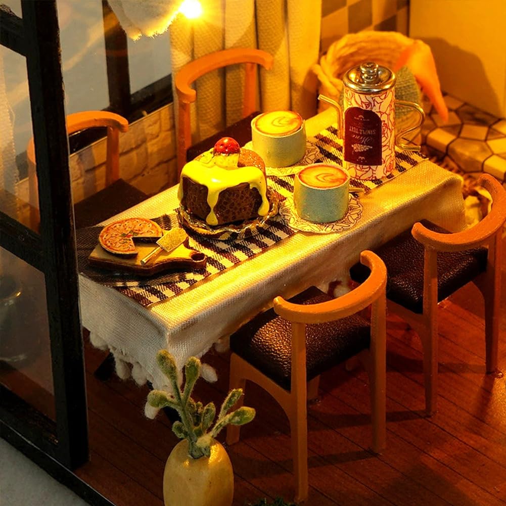 Kit fai da te in miniatura per casa delle bambole con copertura antipolvere, kit fai da te per casa delle bambole in legno per stanza creativa, mini kit di costruzione per adulti