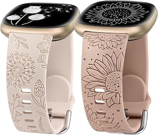 Minyee Fitbit Versa 4/Versa 3/Sense 2/Sense 밴드 여성용, 귀여운 실리콘 민들레 해바라기 디자인 소프트 스포츠 팬시 여름 스트랩 Versa 4용 2팩