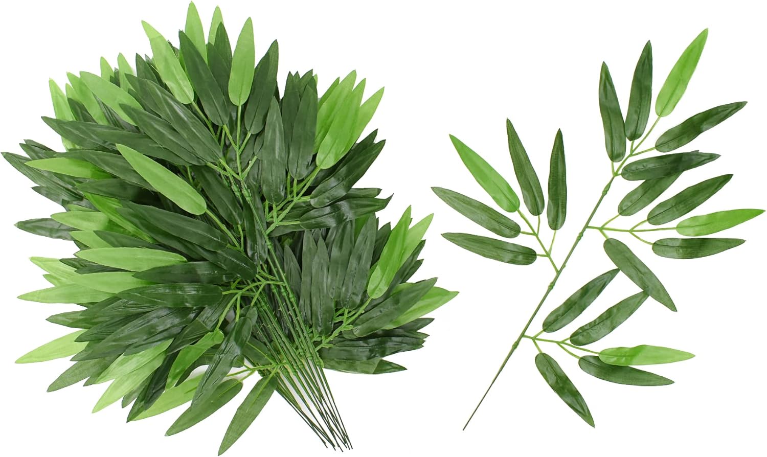 HUIANER 20PCS Artificial Bamboo Leaves, Fake Green Bamboo with Long Stem, Greenery Plant for