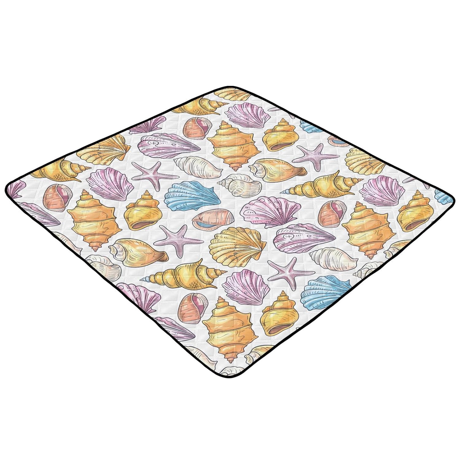 Baby Play Mat Doodle Seashells Starfish 50 x 50 Playpen Mats for Floor Play Gym Crawling Mat Non-Slip Cushioned Baby Playmat for Infants, Babies, Toddlers
