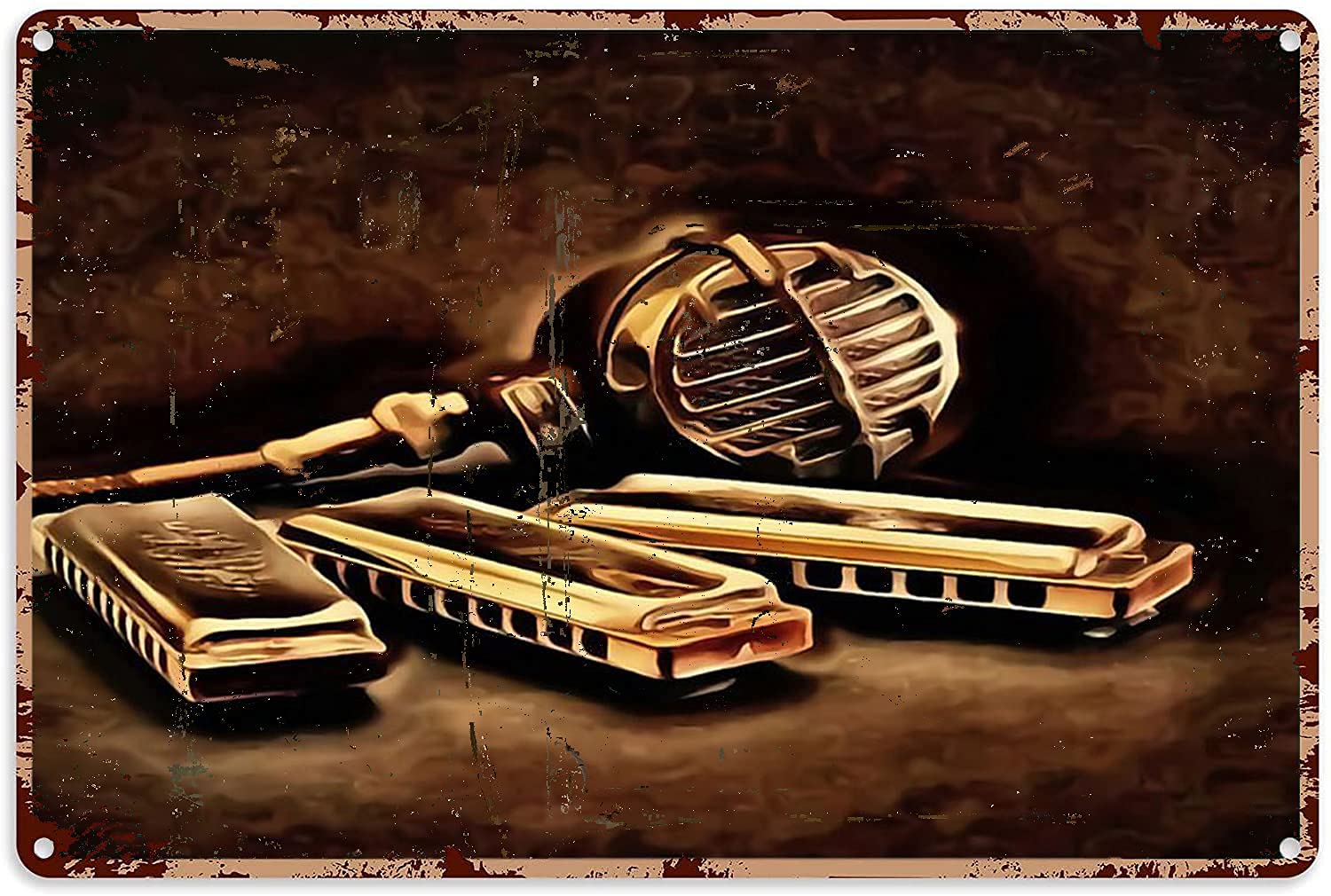Harmonica Lovers Metal Sign Music Wall Art Kids Painting Harmonica Musical Instrument Decor Tin Aluminum Sign Wall Art Metal Poster 8x12 Inch