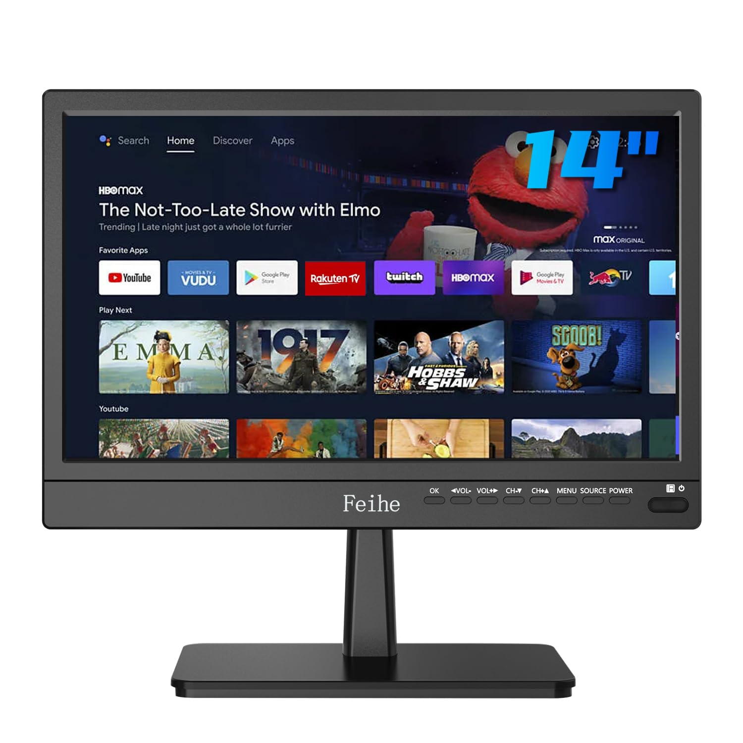 Feihe 14 inch Small Smart TV with Voice Remote Wi-Fi HD Flat Screen Compact Smart Television for Kitchen