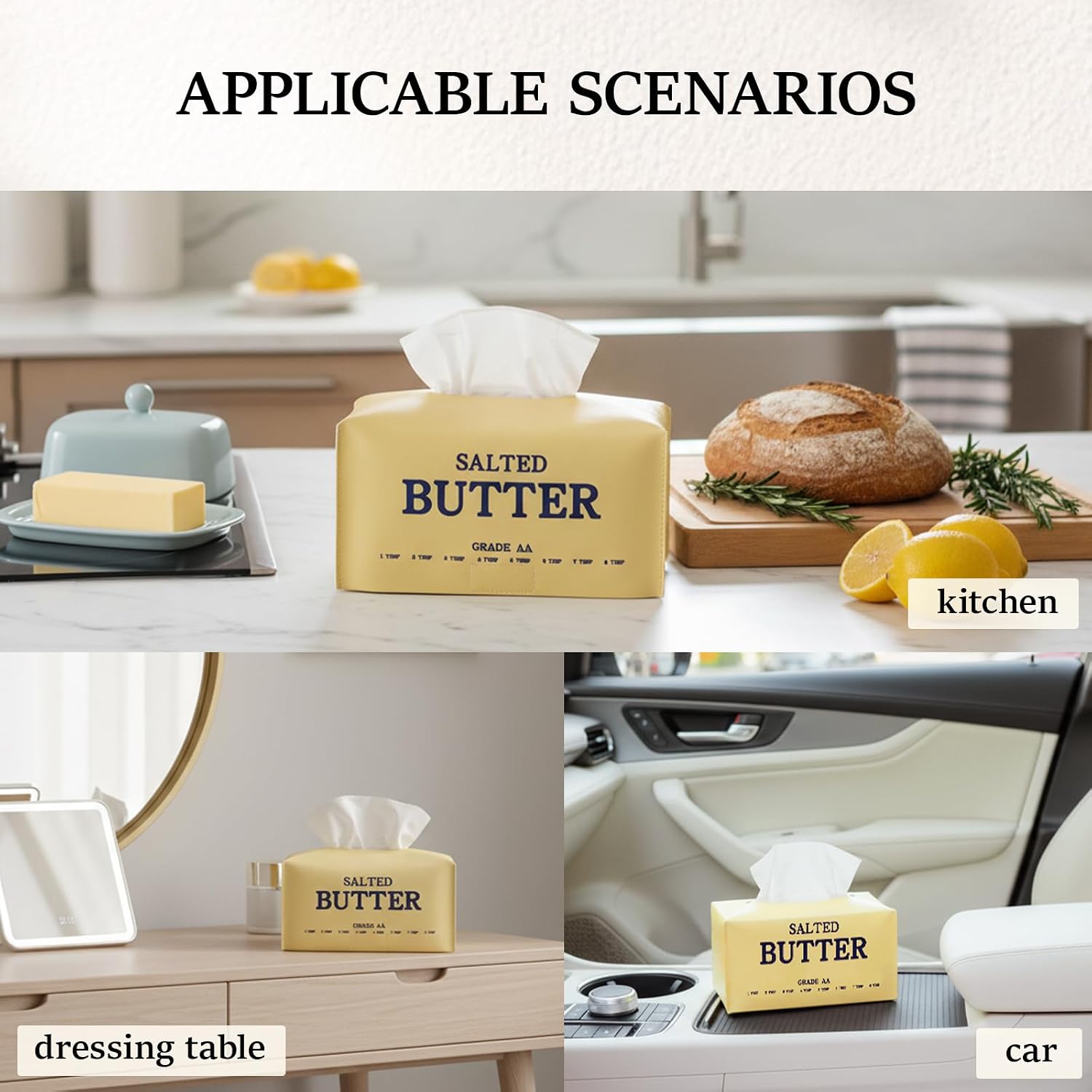 MSJGA Butter Tissue Box Cover, Rectangular PU Leather Tissue Box Holder