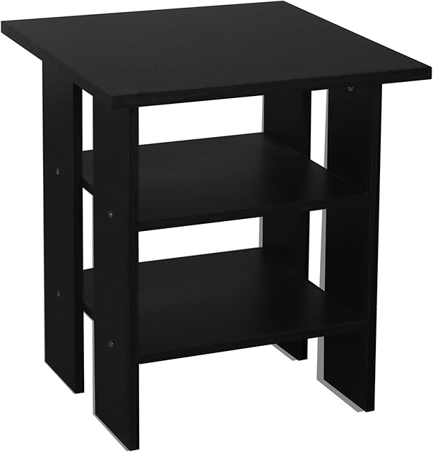 URBNLIVING 2 Tier Wooden Modern Side End Table (Black)