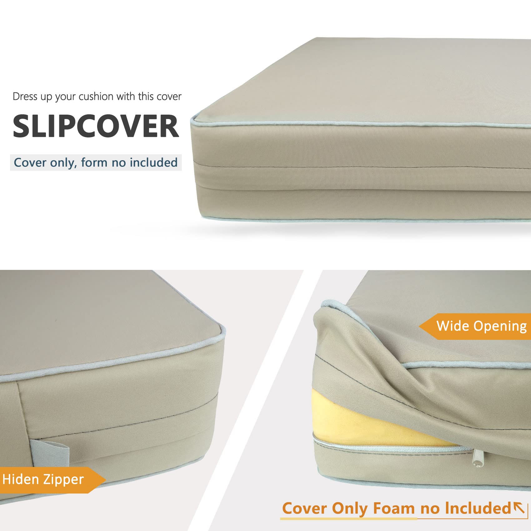 Porch Shield Outdoor Cushion Slipcovers Set 4 Waterproof Fade Resistant Patio Chair Seat Cushion Covers 24 x 24 x 4 inch, Beige