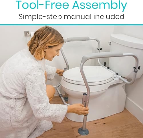Miniatura 4 de Vive Marco de riel de seguridad para inodoro – Barras de agarre para inodoro para ancianos, discapacitados – Rieles de apoyo de asistencia con asas
