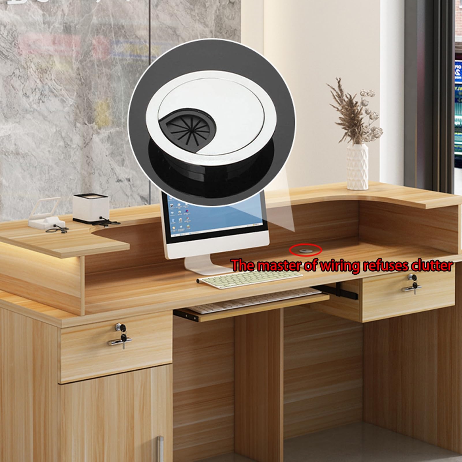 Empfangstheke, Büro-Rezeption, Rezeptionstresen Mit Abschließbaren Schubladen, Kassentisch for Den Einzelhandel In Der Lobby, Stehender Computer-Rezeptionstresen Aus Holz(Brown,39.3inchx100cm)