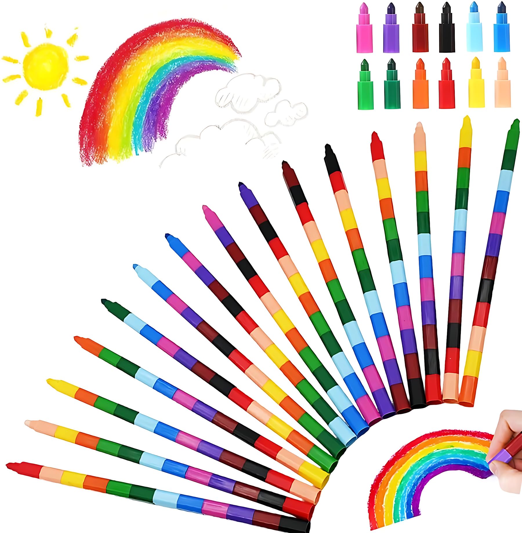 30 Pcs Stackable Crayons, Stacking Crayons Bulk for Kids, Rainbow Party Favors Crayon Packs, Colorful Buildable Crayon for Children Toddlers Drawing