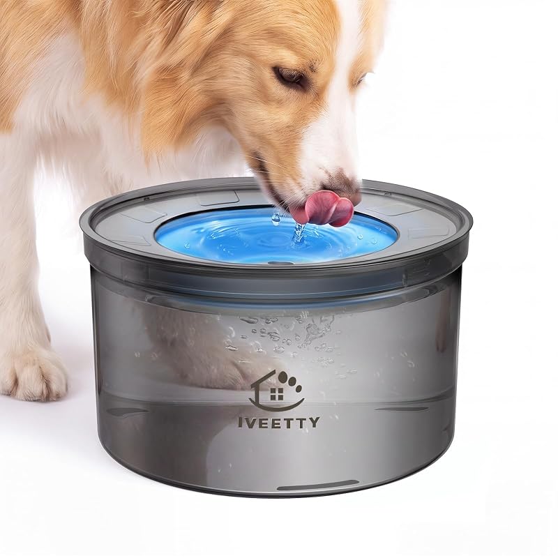 Tigela de água para cães com disco flutuante e base antiderrapante IVEETTY, azul, 3,76 L