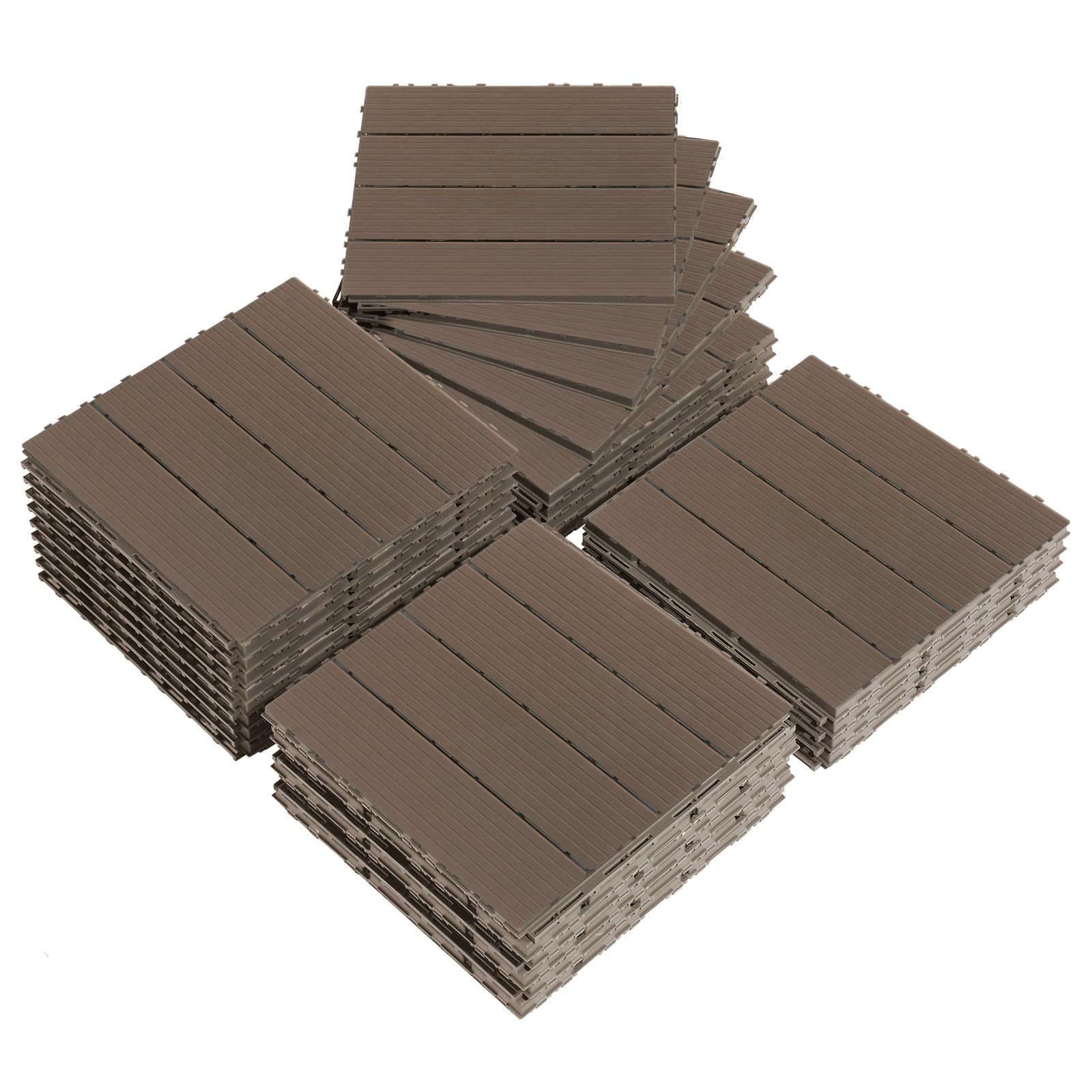 Bonnlo Composite Garden Decking Tiles, 27 Pcs Plastic Decking Boards Outdoor Garden Flooring,29x29cm Patio Paving Slabs Decking Squares Indoor & Outdoor Flooring Light Coffee (Light Coffee)