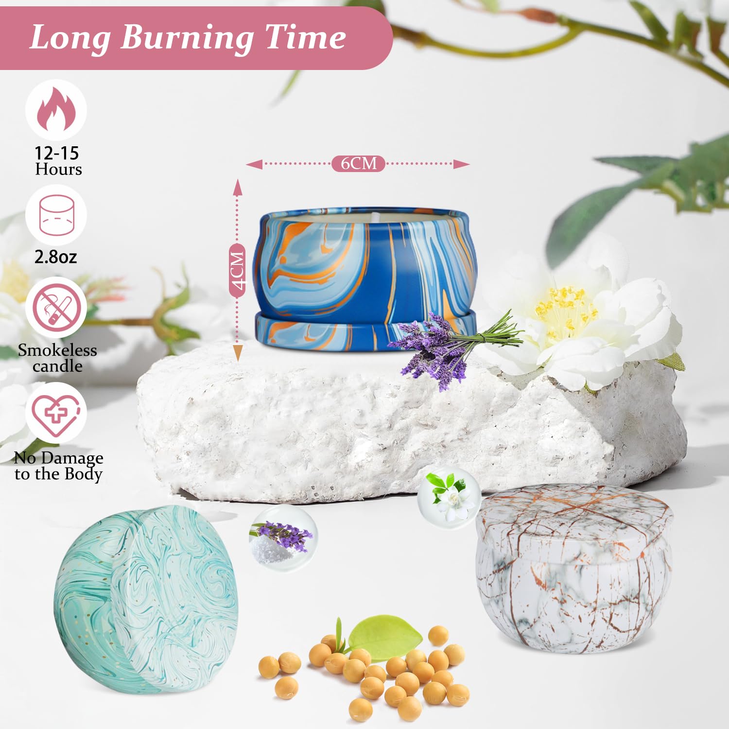 Set 8 Candele Profumate In Cera Di Soia - Aromaterapia Per Relax Con Lavanda, Vaniglia, Agrumi E Altri