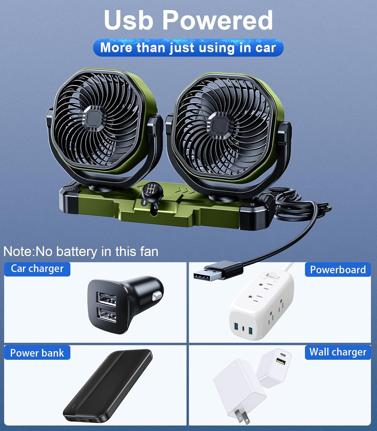 5V/12V/24V Universal Dashboard Fan for Car SUV Pickup Truck RV Vehicles, Portable Car Fan USB for Bedroom Office Camping - 360 Rotating Powerful 2 Speeds Quiet Brushless Motor