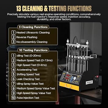 AUTOOL GDI Fuel Injector Cleaner & Tester, 6-Cylinder 28KHz Ultrasonic Cleaning Machine with Heating, 13 Cleaning & Testing Functions for GDI/EFI/FSI Injectors, 110V Automotive Fuel System Tool
