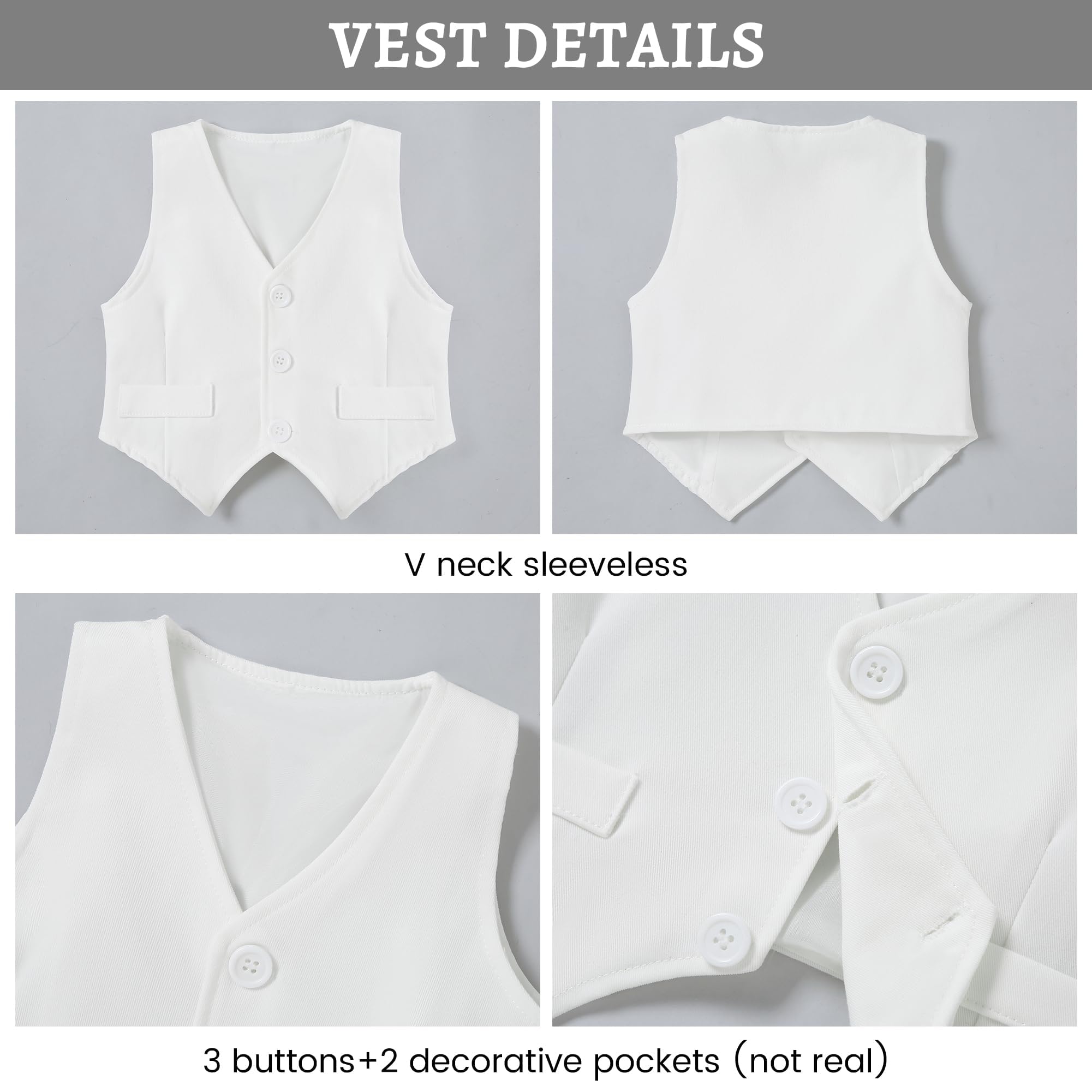 Amissz Completini e Coordinati Gentiluomo per Bambino Battesimo, 3 Pezzi Ragazzino Cerimonia Nozze Abiti Camicia Fiocco + Gilet+Pantaloni 0-24 Mese