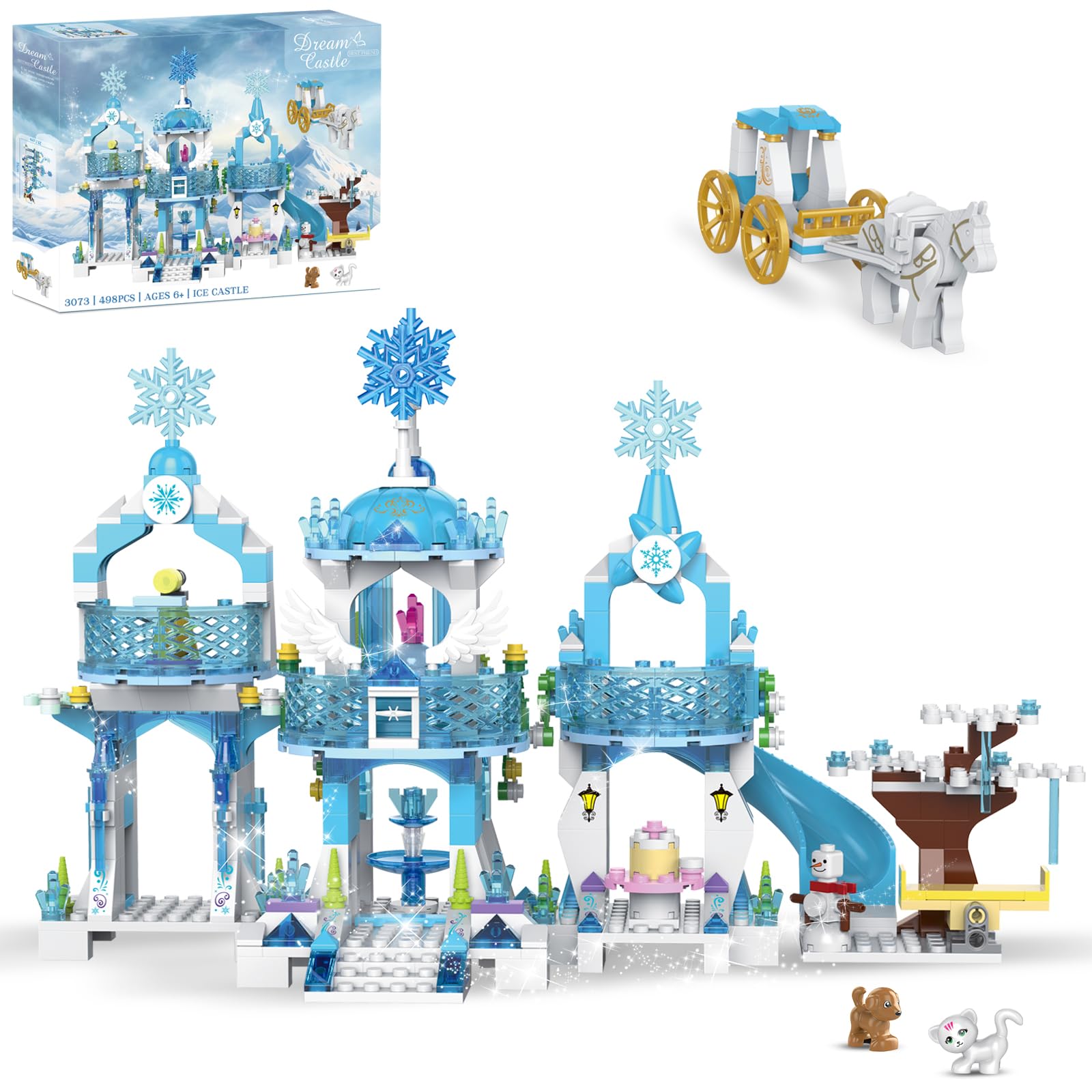 Dream Girls Princess Castle Building Blocks Ice Castle Building Toys for Girls, Ice Palace with 2 Princess Mini-Dolls Friends Sets Christmas Birthday Gift STEM Playset for Kids Age 6-12 498 Pieces