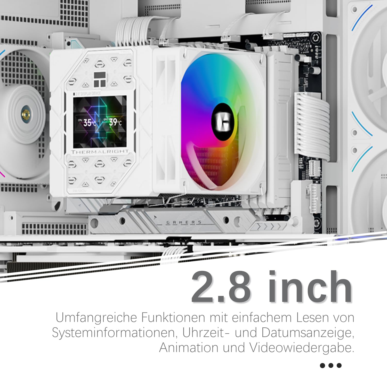 TR-Thermalright Peerless Assassin 120 Vision ARGB White Refroidisseur de processeur, double tour avec 6 caloducs et écran IPS de 2,8", compatible avec AM5/AM4, Intel LGA1851/1700/1150/1151/1200